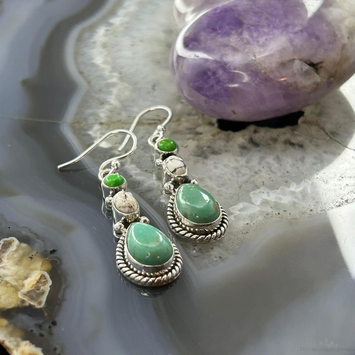 Sterling Silver Southwestern Style Multistone Dangle Earrings For Women #13