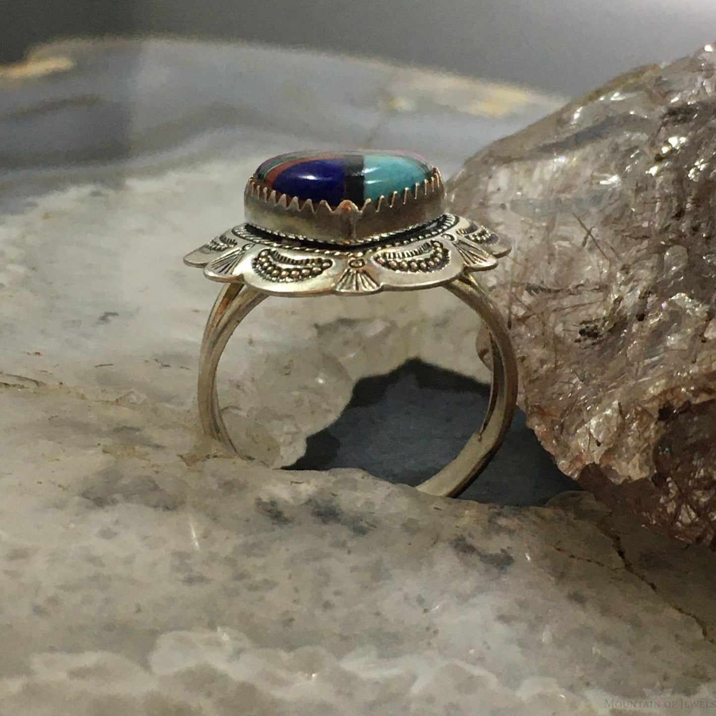 Carolyn Pollack Southwestern Style Sterling Silver Multi-gemstone Zuni Style Inlay Heart Ring For Women