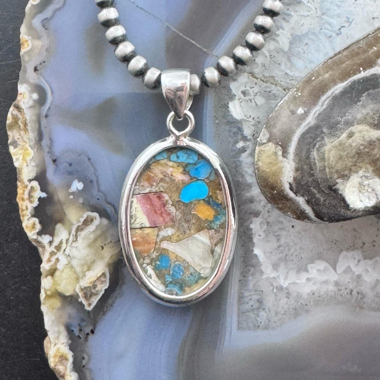 Sterling Southwestern Style Copper Turquoise Spiny Oyster Pendant For Women