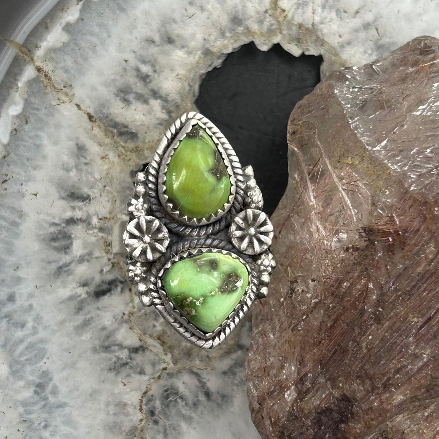 Sterling Silver Southwestern Style 2 Sonora Gold Turquoise Adjustable Ring For Women #9