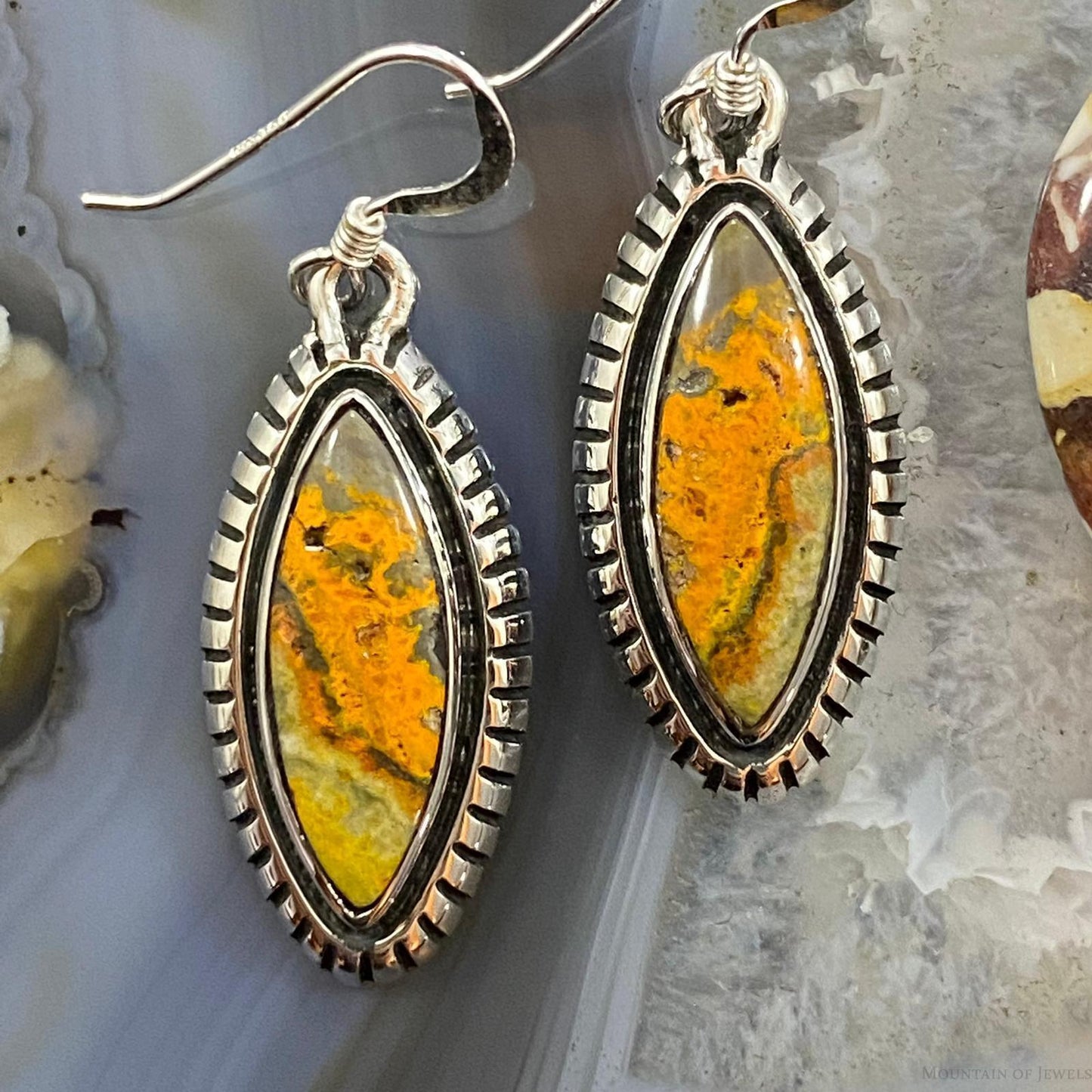 Native American Sterling Marquise Bumblebee Jasper Dangle Earrings For Women #1