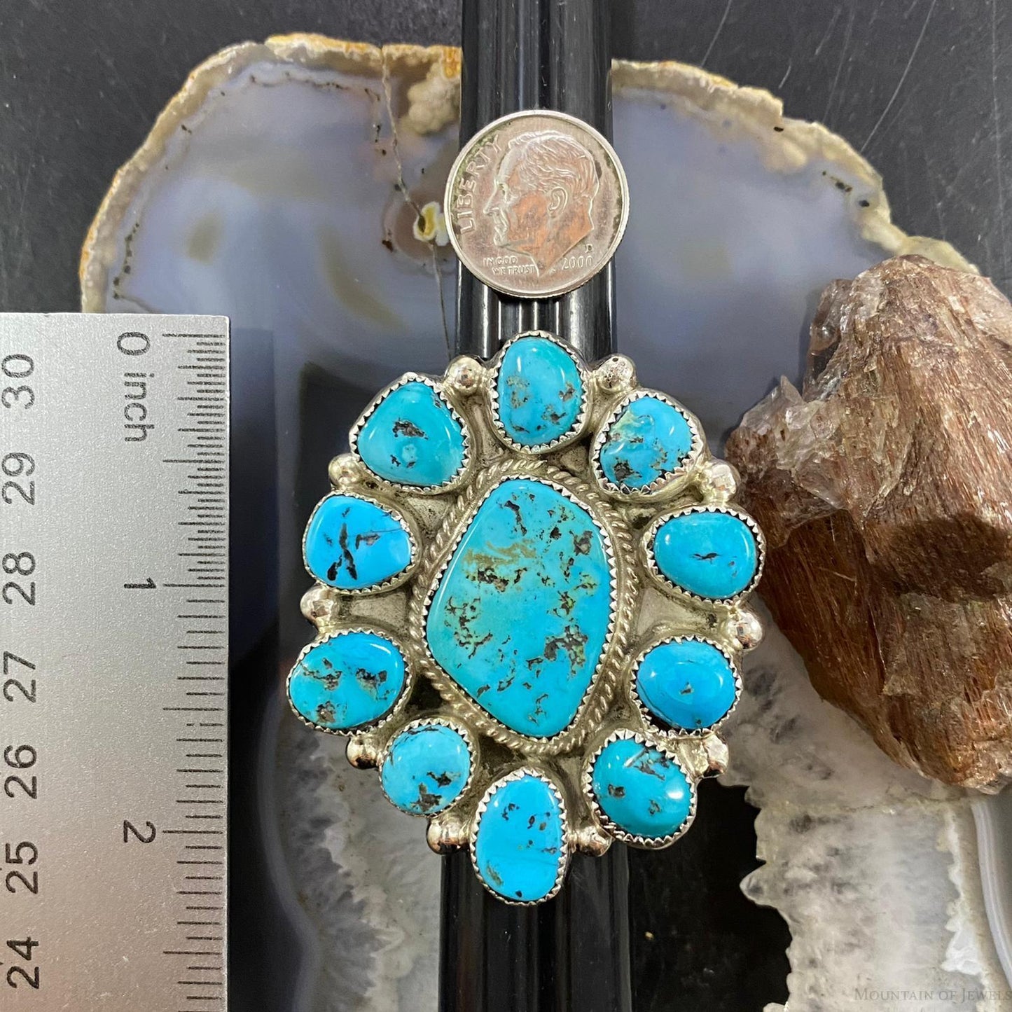 Silver Ray Sterling Silver Kingman Turquoise Cluster Flower Ring Sz 8 For Women