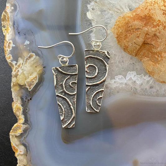 Cheyenne Custer Navajo Sterling Silver Tufa Cast Trapeze Earrings For Women #3