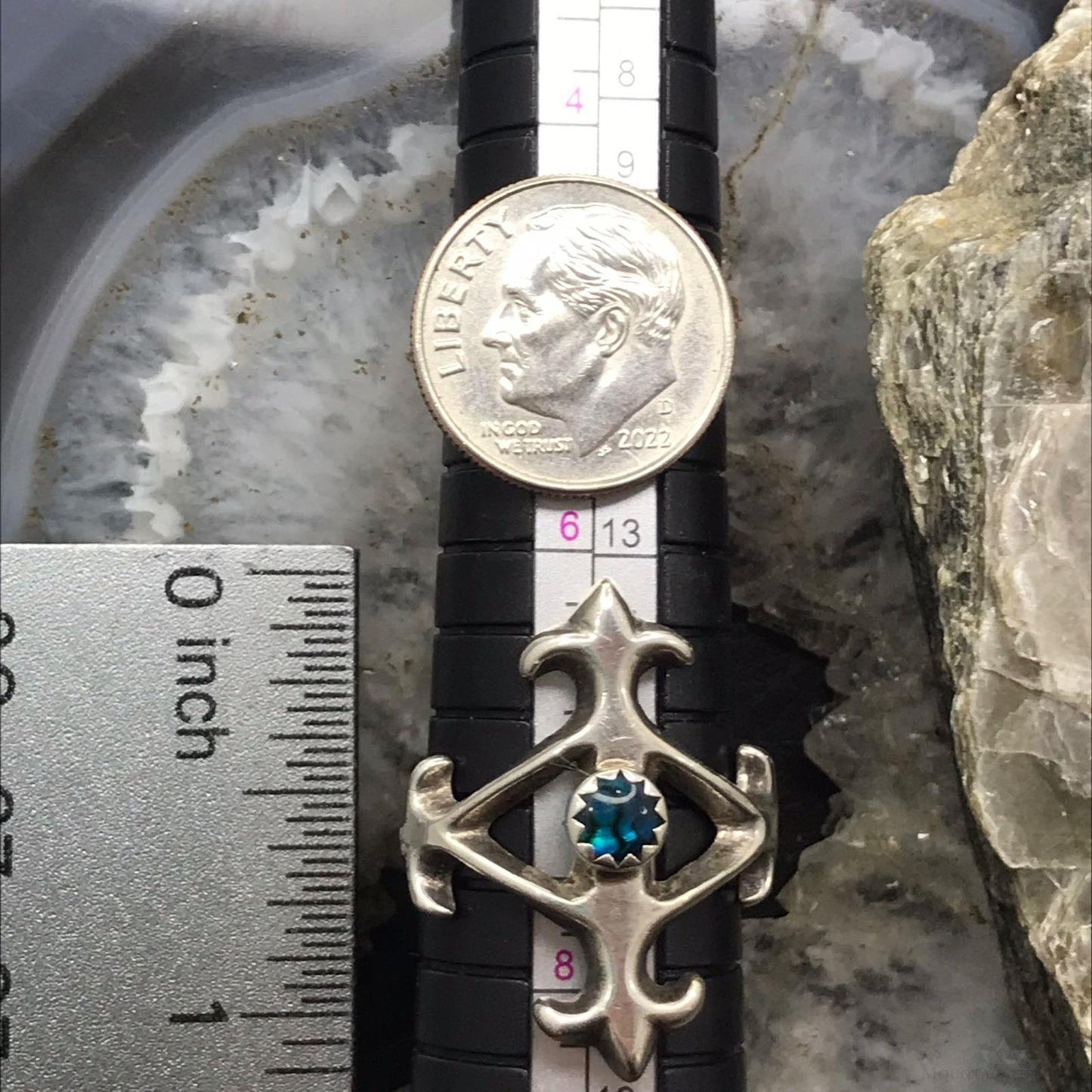 Vintage Silver Paua Dot Fleur-de-lis Ring Size 7.5 For Women