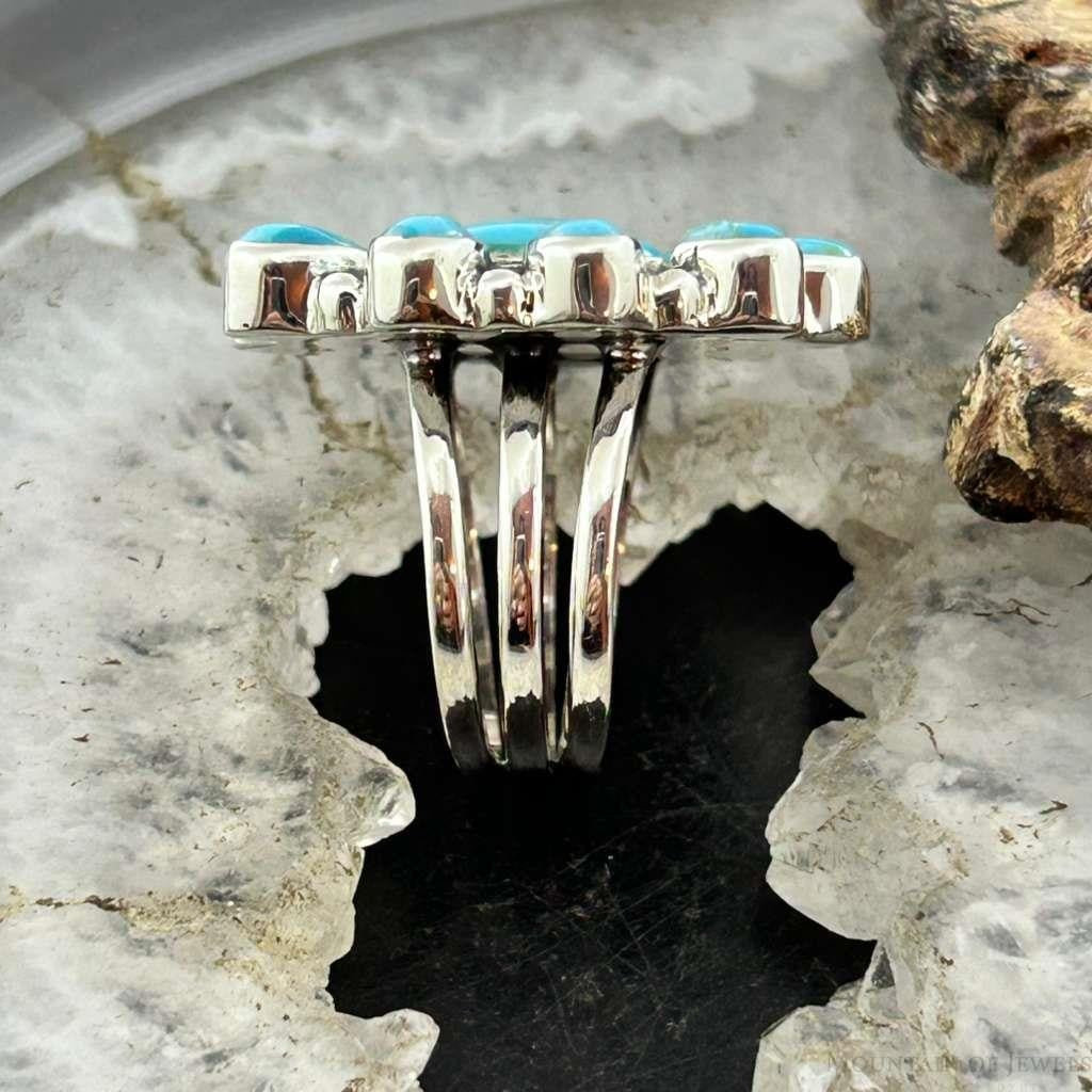 Sterling Silver Southwestern Style Mohave Turquoise Cluster Ring Size 7.5 For Women