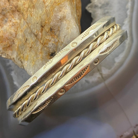 Vintage Native American Silver Stamped With Coil Bracelet For Women
