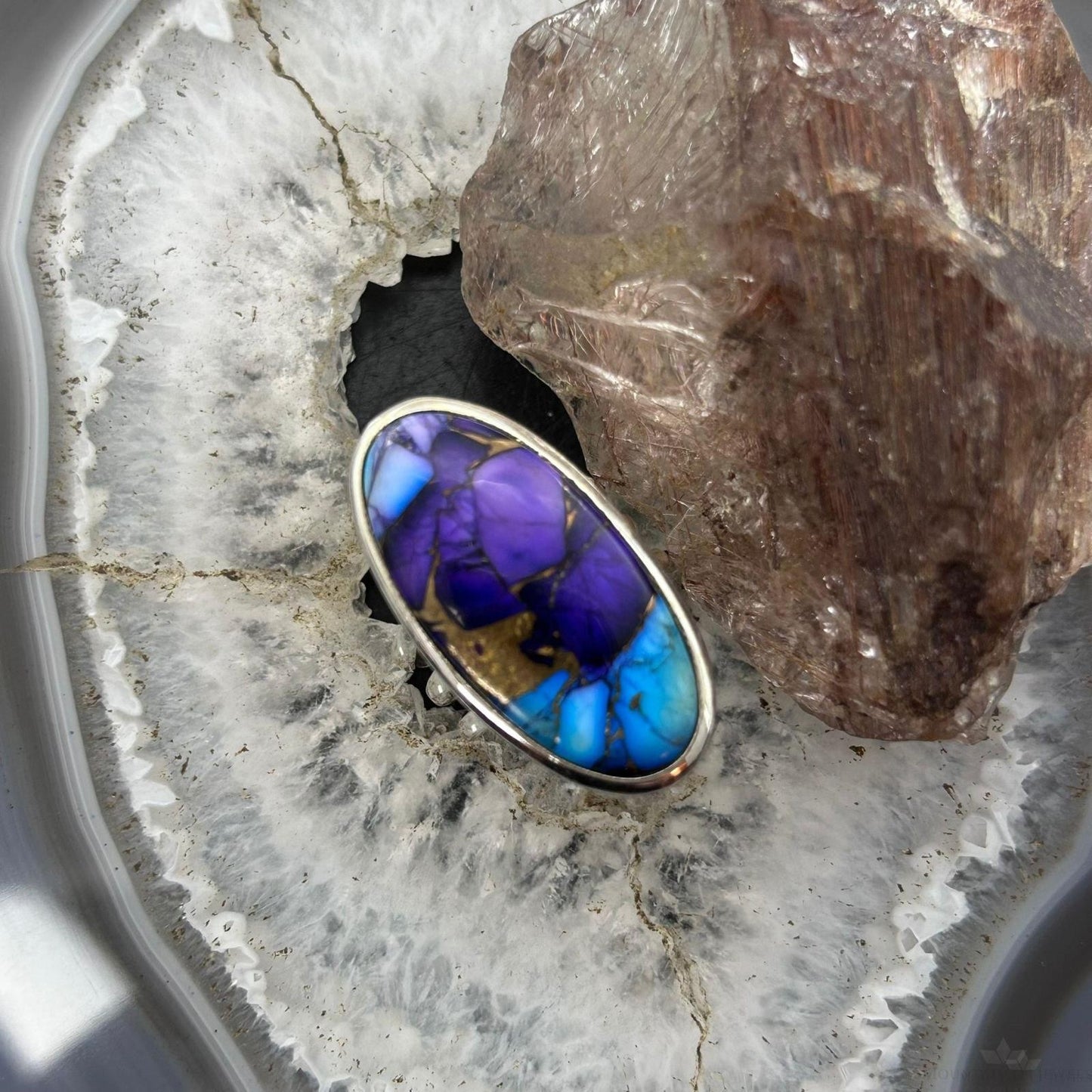 Sterling Silver Southwestern Style Oval Purple Mohave Turquoise Ring Size 7 For Women