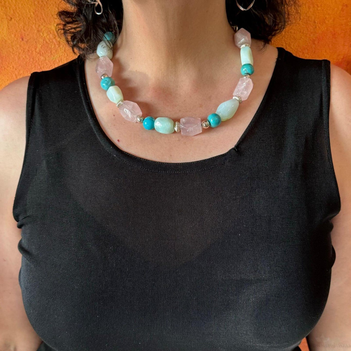 Carolyn Pollack Sterling Silver Ocean Shades Chunky Multi Beaded Necklace For Women
