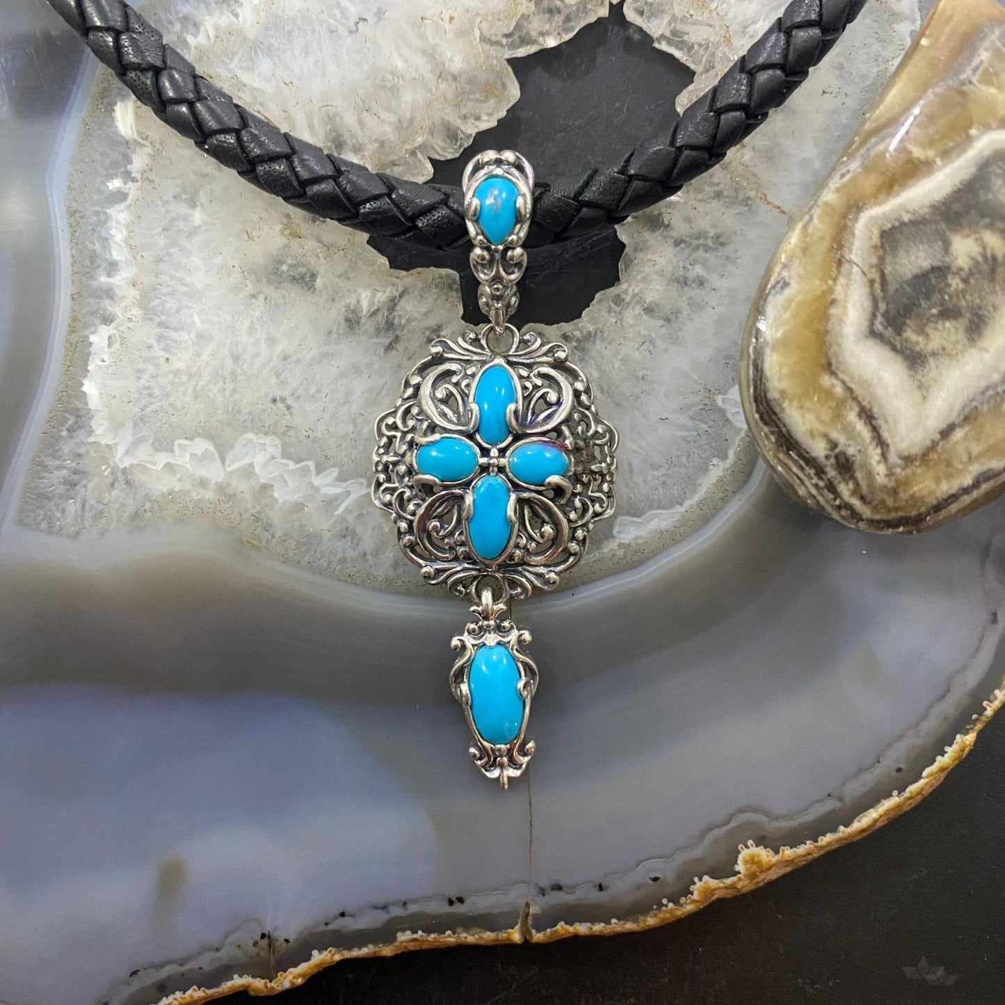Carolyn Pollack Southwestern Style Sterling Silver Turquoise Filigree Pendant