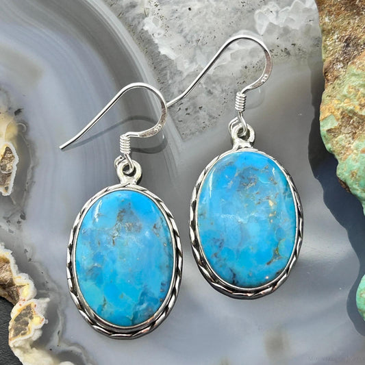Sterling Silver Southwestern Style Oval Mojave Turquoise Dangle Earrings For Women #1