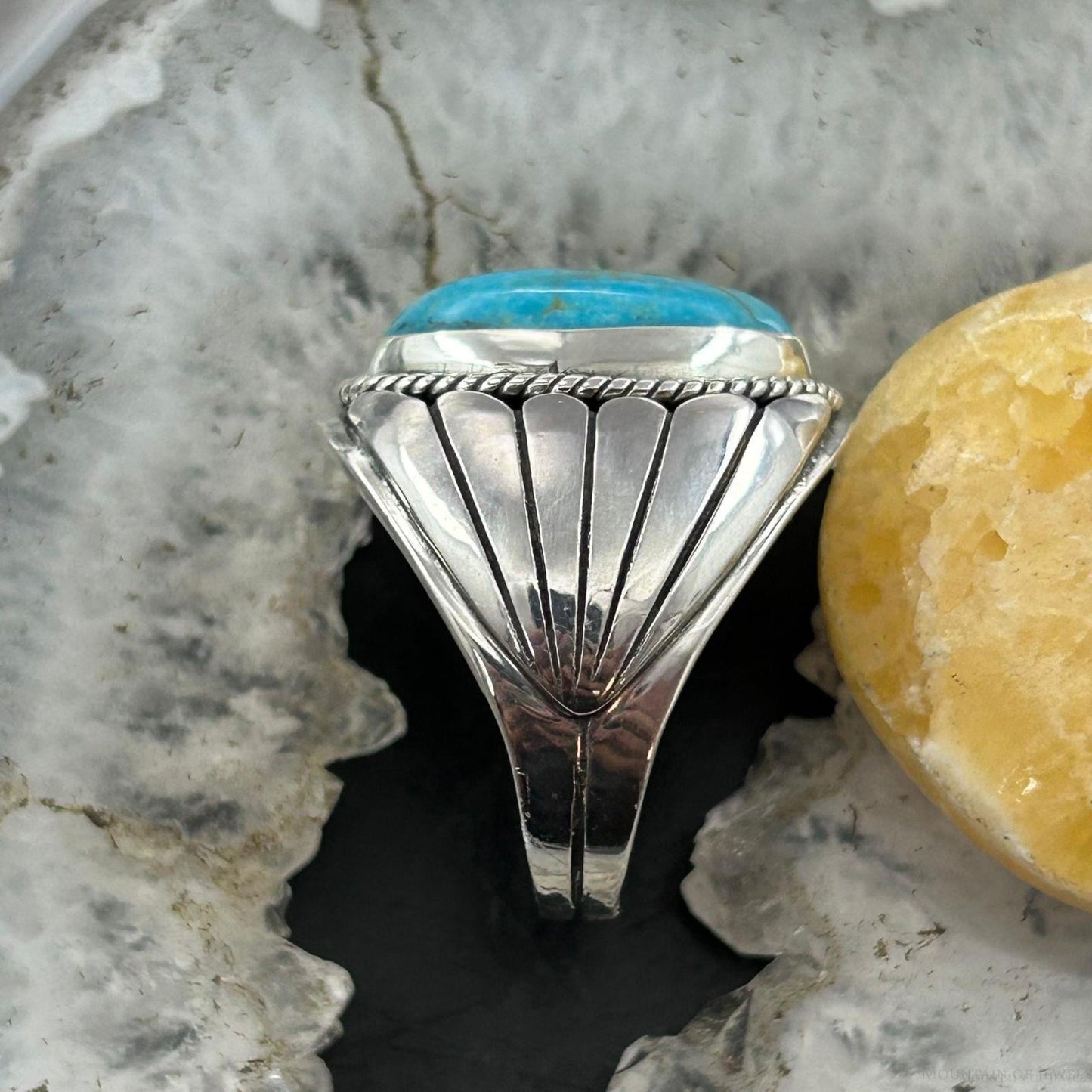 Native American Sterling Silver Oval Turquoise Shield Ring Size 10.75 For Men