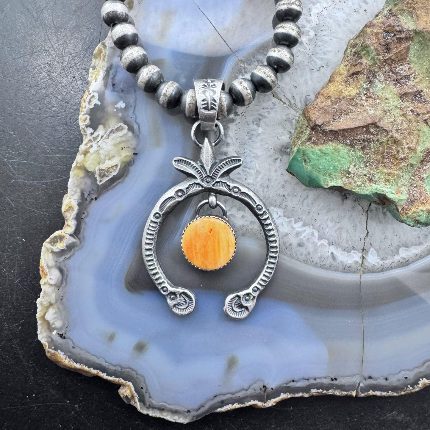 Eva & Linberg Billah Sterling Silver Orange Spiny Oyster Decorated Naja Pendant For Women