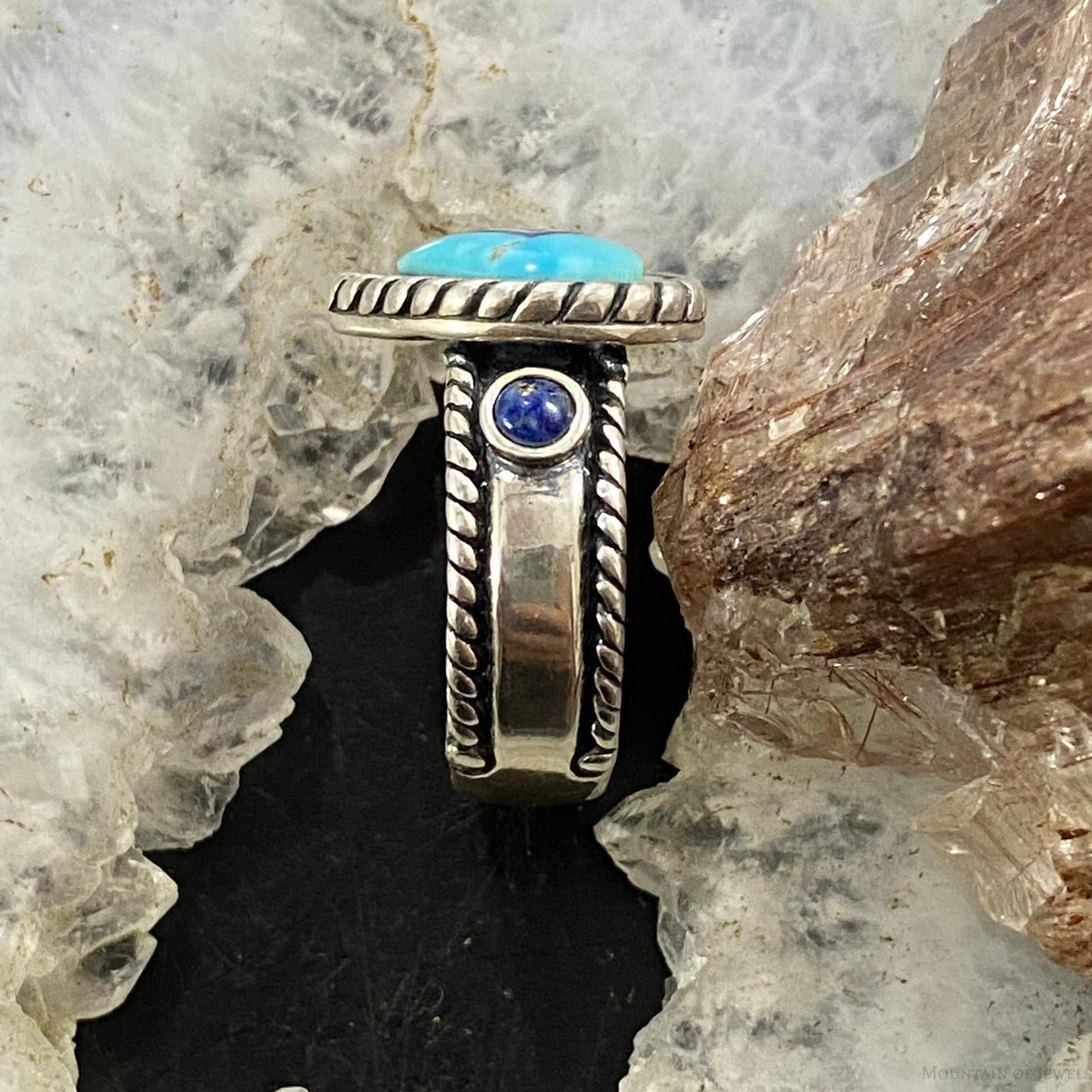 Carolyn Pollack Sterling Silver Turquoise Heart w/Inlay Decorated Ring Size 6, 8