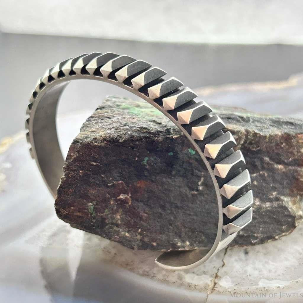 Leander Tahe Native American Sterling Silver 3D Geometric Unisex Cuff Bracelet