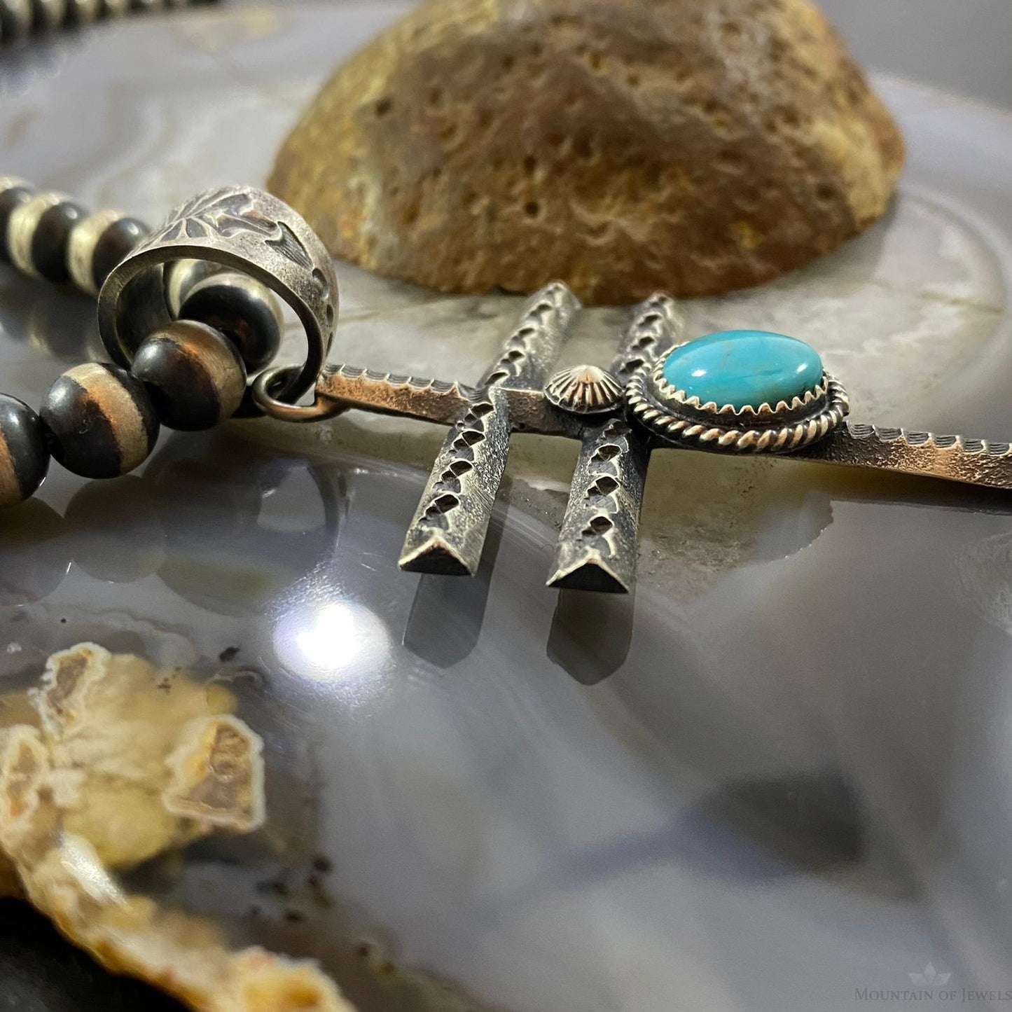 Kevin Billah Native American Sterling Silver Turquoise Native Cross w/Heart Unisex Pendant