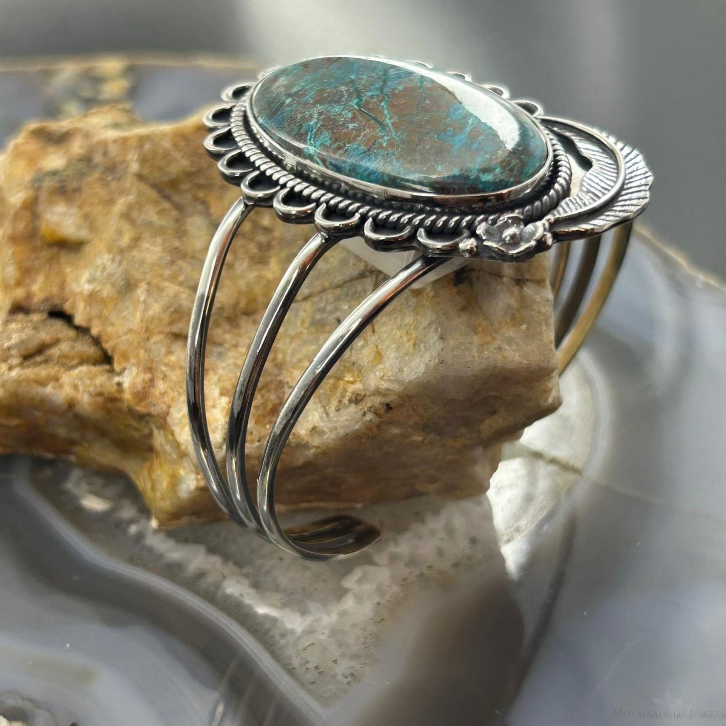 Sterling Silver Southwestern Style Large Oval Shattuckite Bracelet For Women