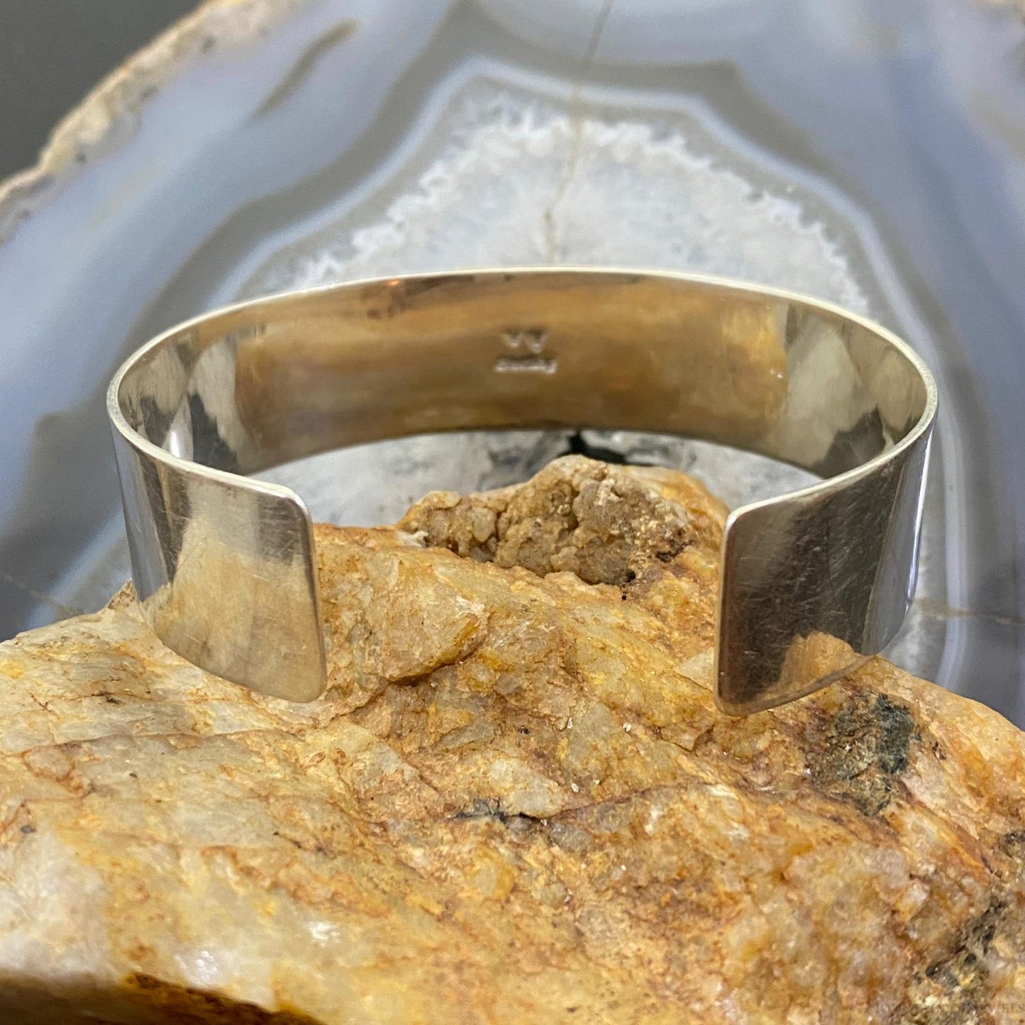 Signed Native American Sterling Silver Square Onyx Bracelet For Women