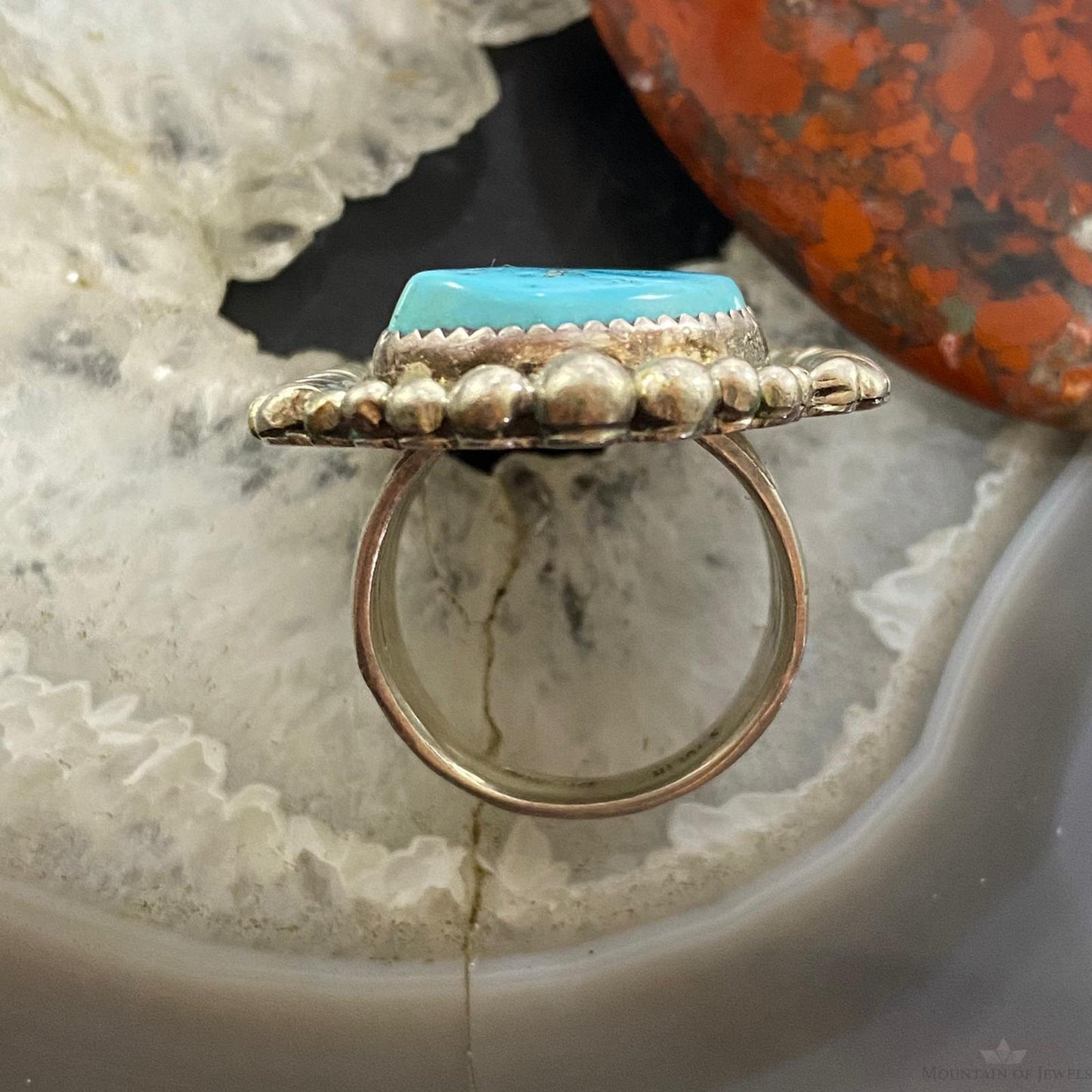 Vintage Native American Sterling Kingman Turquoise Ring Size 10.25 For Women