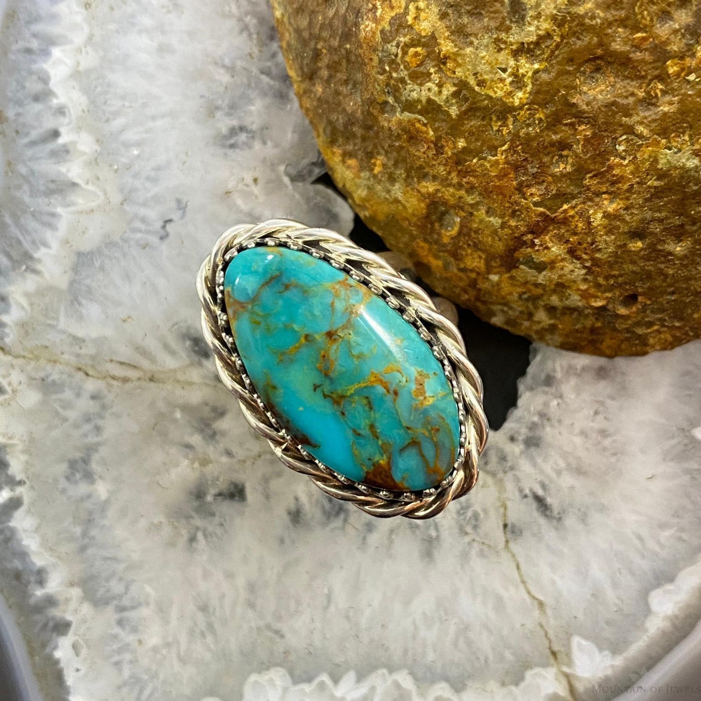 Rachel & Leonard Hurley Sterling Oval Turquoise Decorated Ring Size 9 For Women