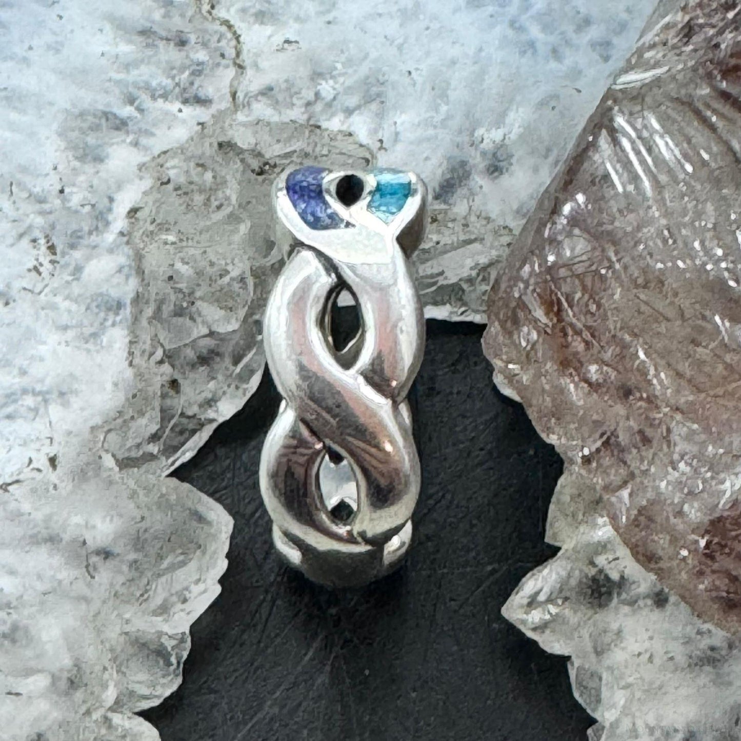 Carolyn Pollack Sterling Silver Turquoise & Lapis Chip Inlay Band Ring Size 7 For Women