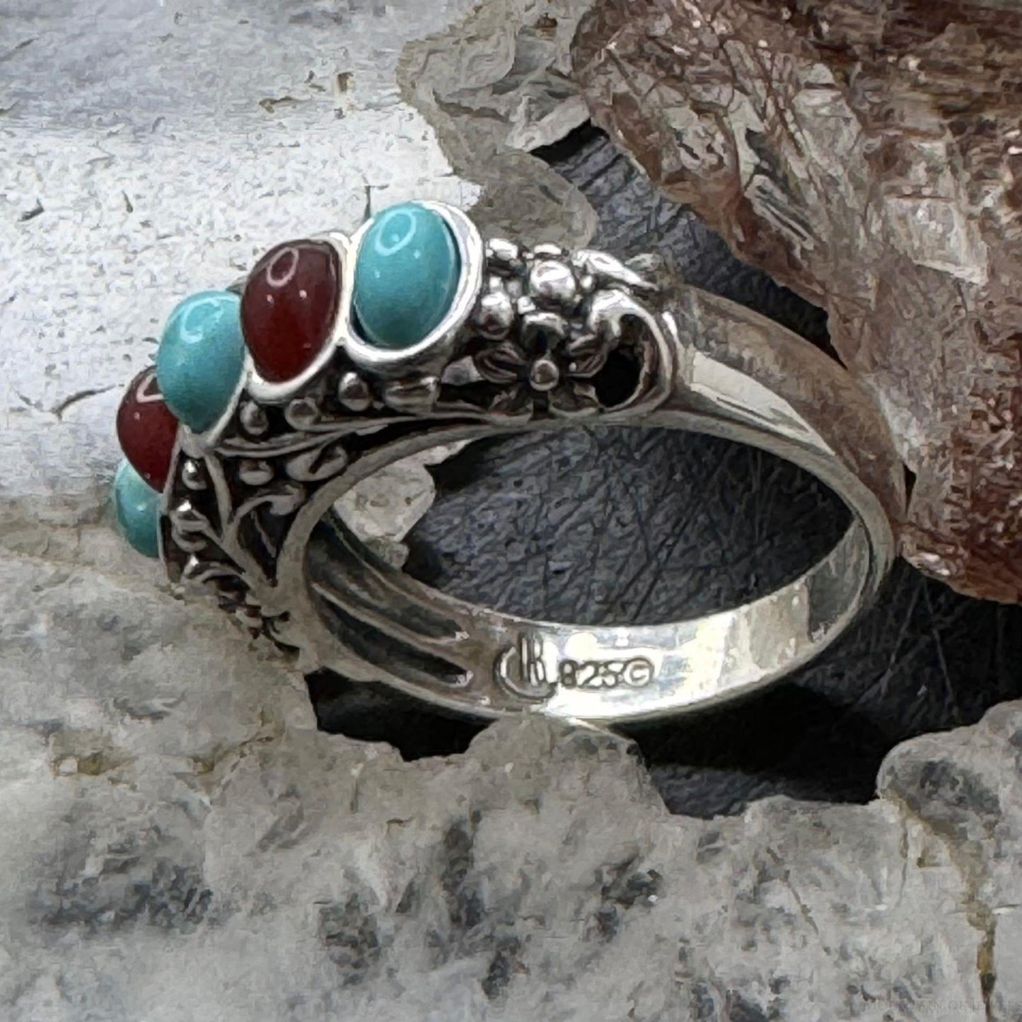 Carolyn Pollack Sterling Silver Turquoise & Carnelian Ring For Women Size Variety