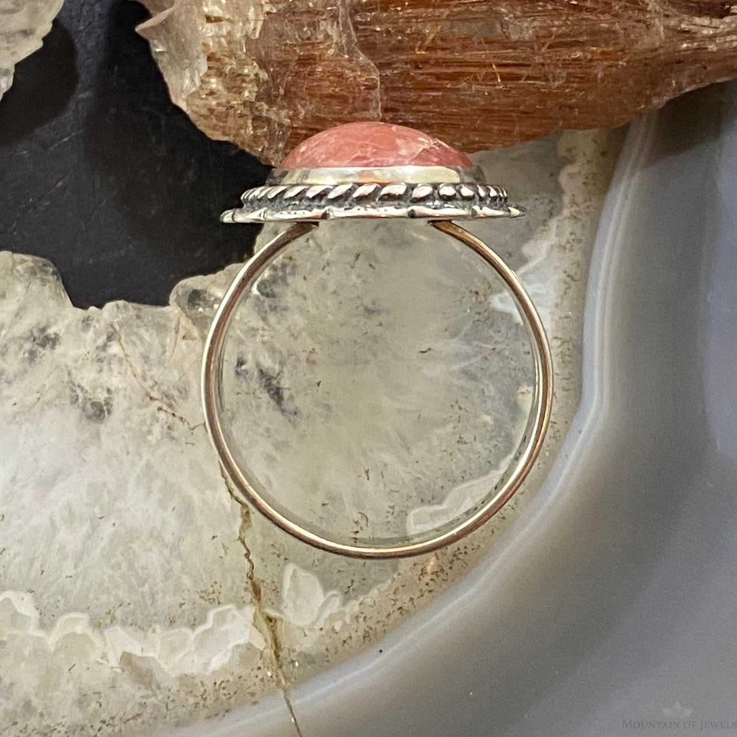 Carolyn Pollack Sterling Silver Oval Rhodonite Decorated Ring Variety of Sizes