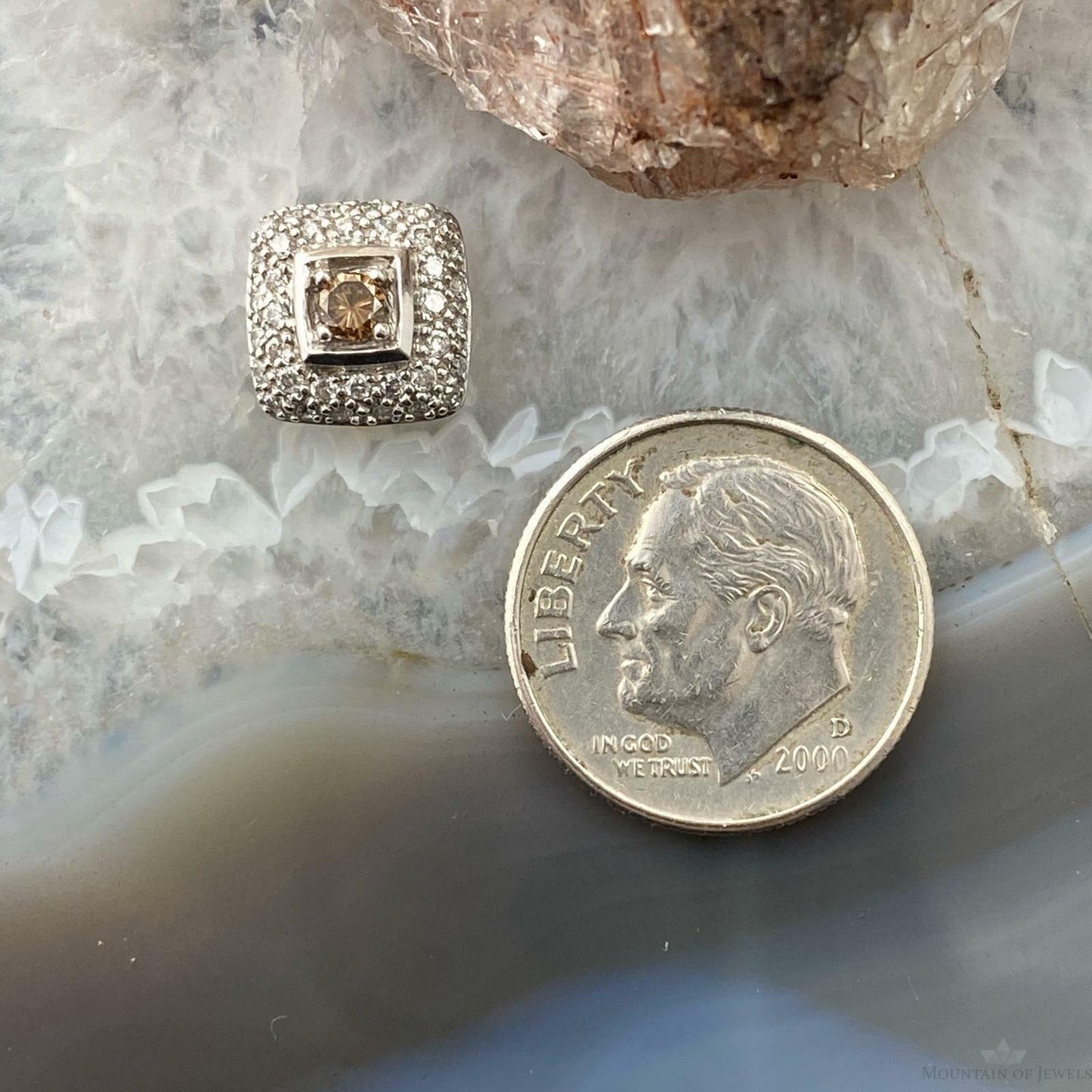 14K White Gold with White and Fancy Brown Diamonds Pendant For Women