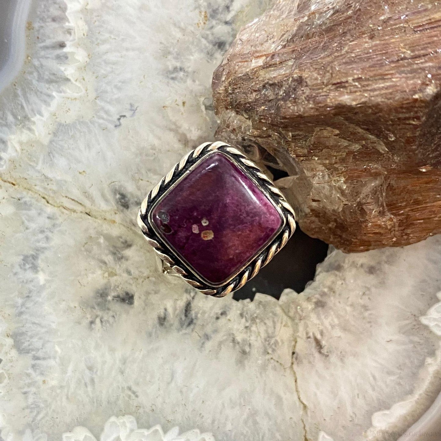 Native American Sterling Silver Purple Spiny Oyster Bar Ring Sz 9.25 For Women