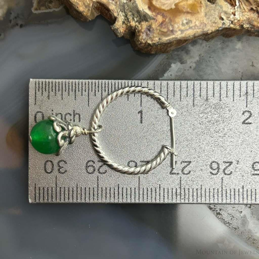 Carolyn Pollack Sterling Silver Twisted Hoop w/Green Jadeite Dangle Earrings For Women
