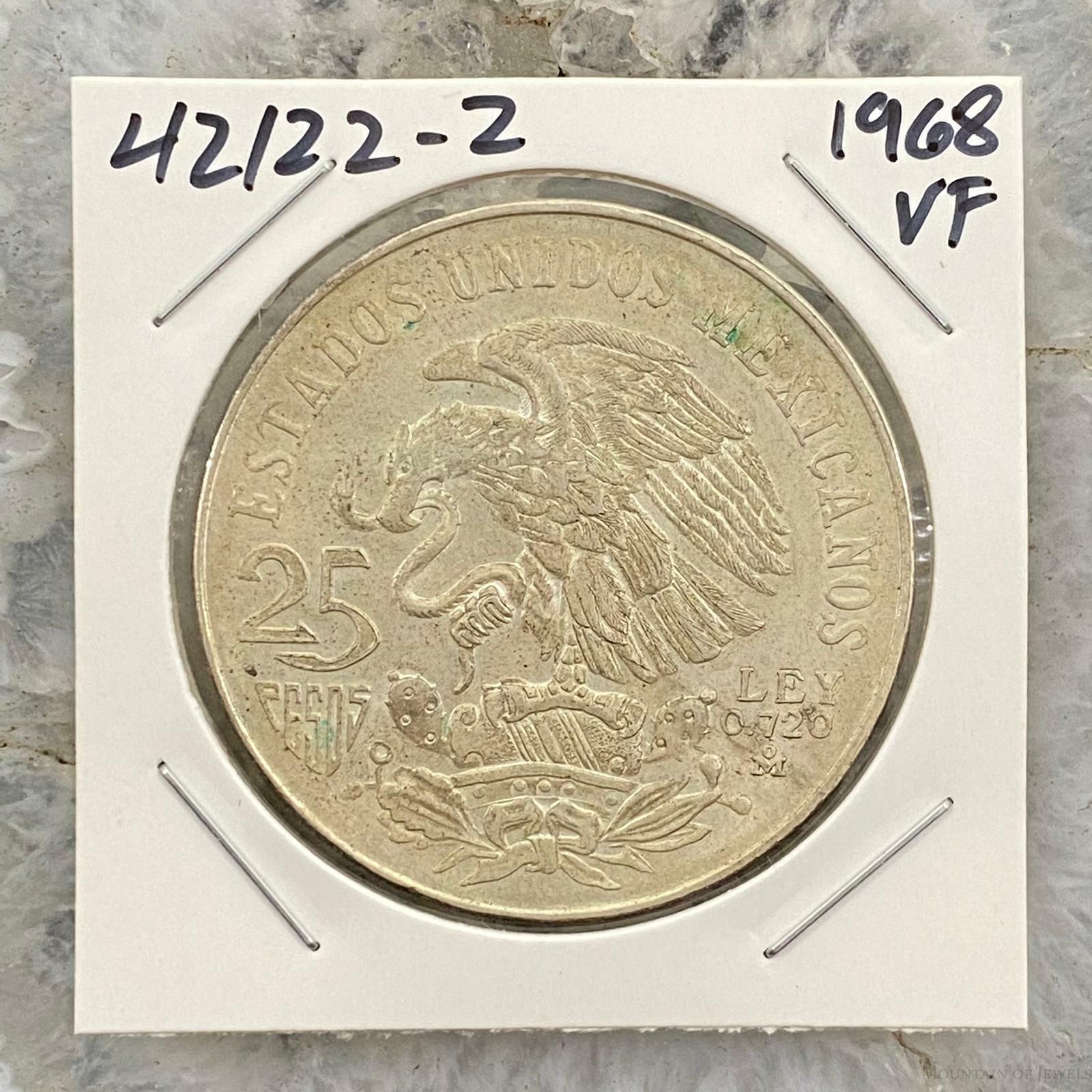 1968 Mexico 25 Pesos .720 Silver Olympic Games VF Collectible Coin