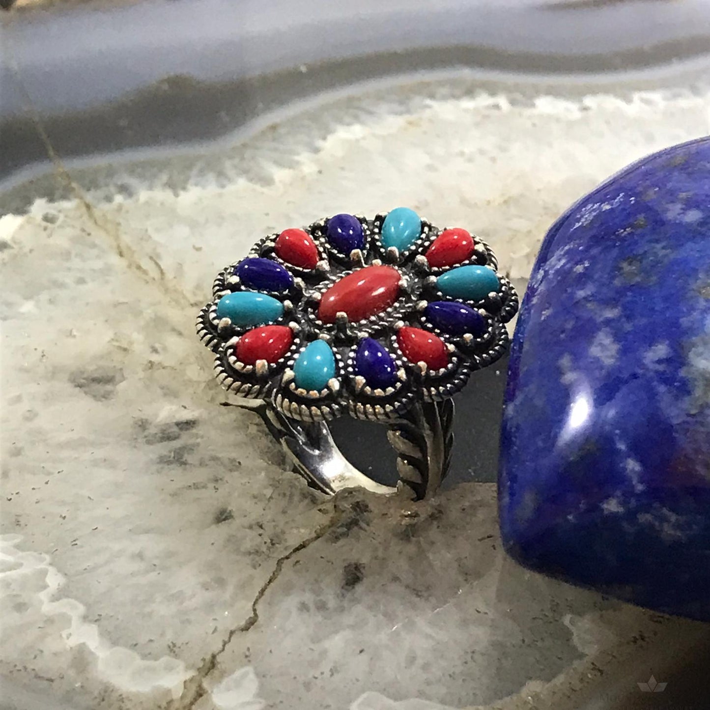 Carolyn Pollack Sterling Silver Multi Gemstone Cluster Ring Size 5 For Women