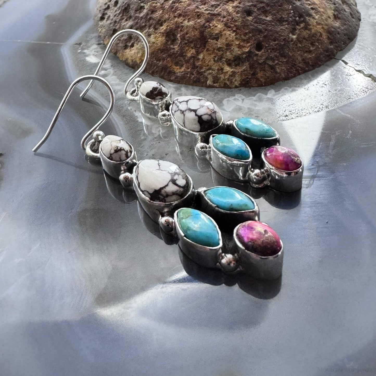 Sterling Silver Southwestern Style Multistone Cluster Dangle Earrings For Women #3