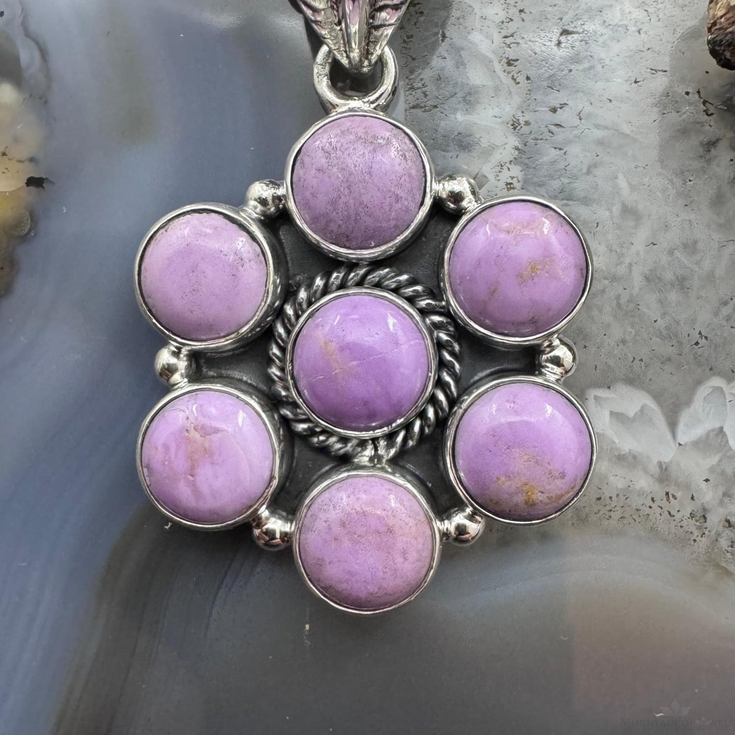 Native American Sterling Silver Phosphosiderite Decorated Cluster Pendant For Women
