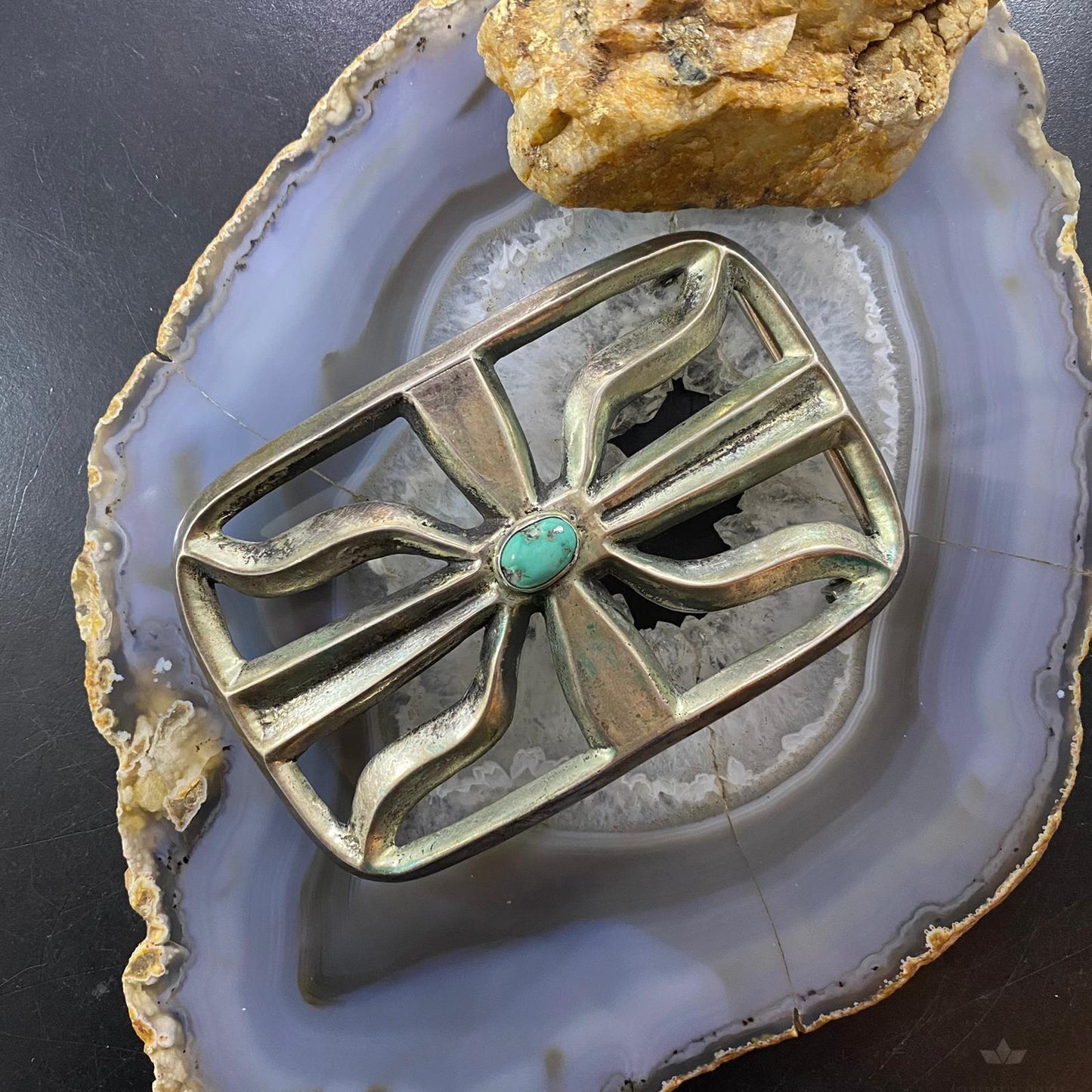 Vintage Native American Silver Sandcast Oval Turquoise Large Belt Buckle For Men