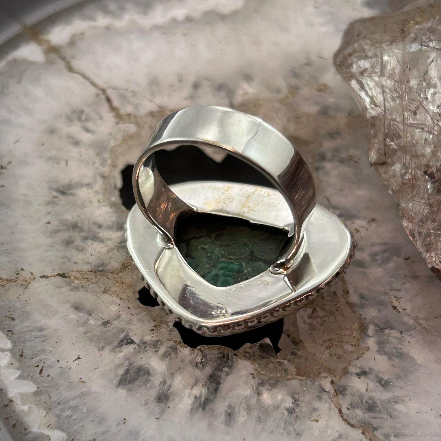 Sterling Silver Southwestern Style Wide Triangle Malachite Ring Size 9 For Women