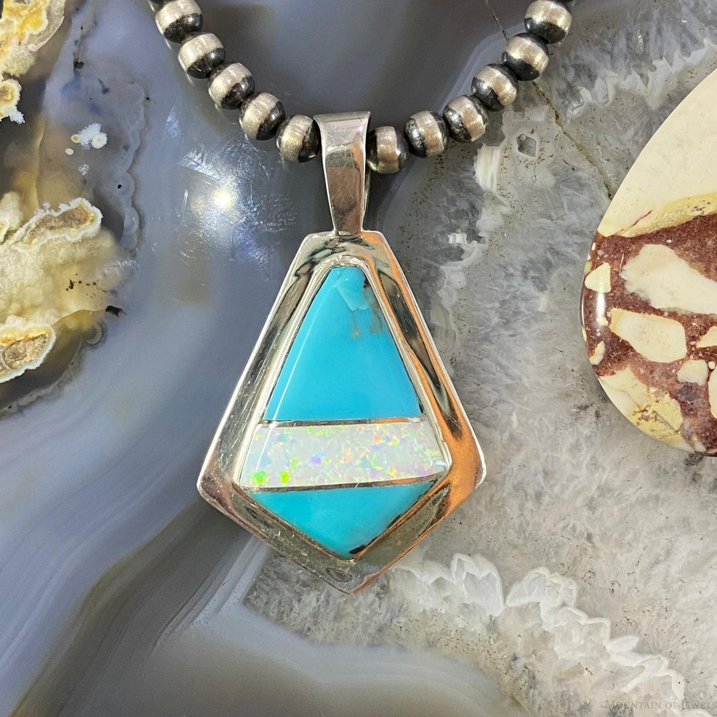 Christine Wolf Sterling Silver Turquoise & Opal Inlay Kite Pendant For Women