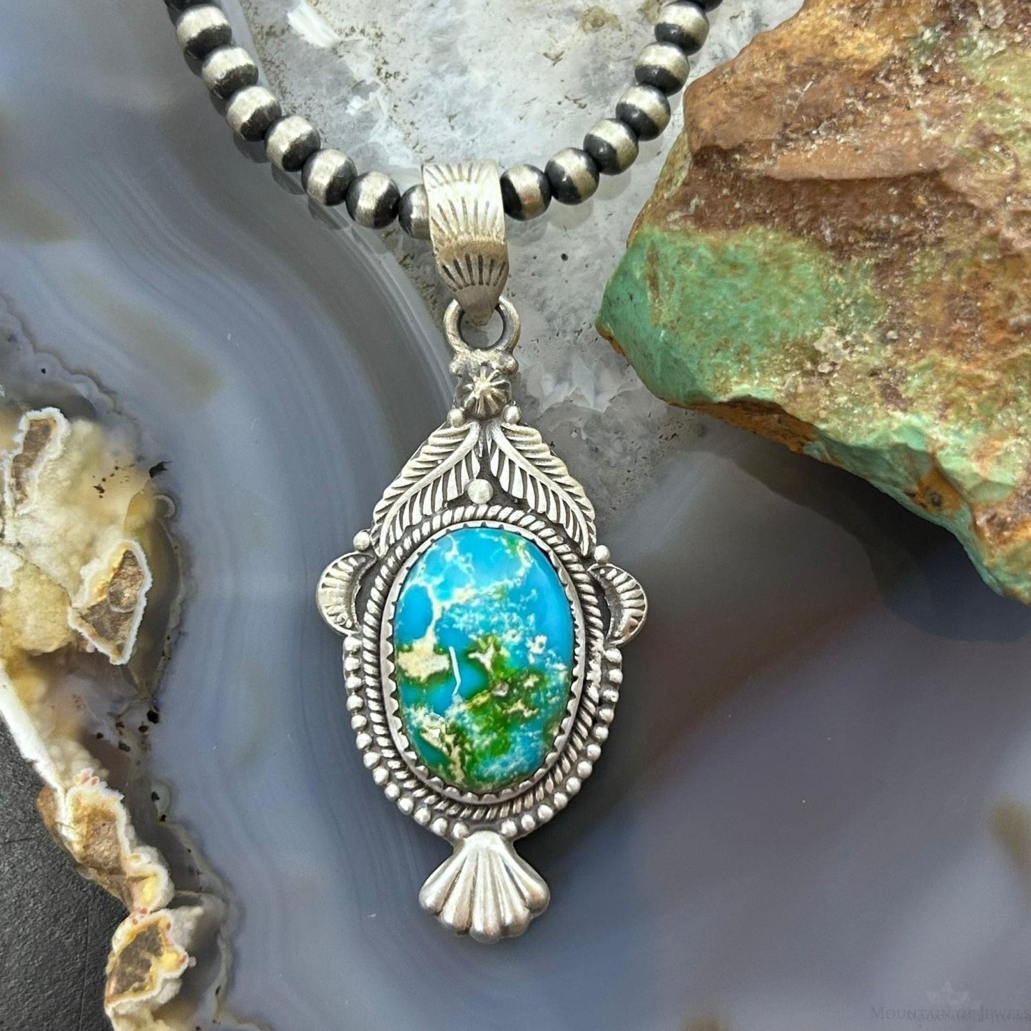 Sterling Silver Southwestern Style Sonora Gold Turquoise Decorated Pendant For Women