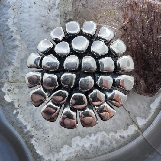 Sterling Silver Electroform Rounded Petals Flower Fashion Ring For Women, Taxco Mexico