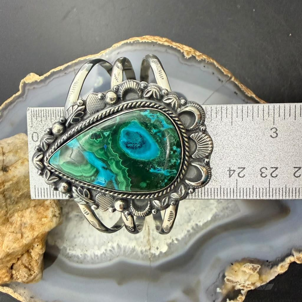 Sterling Silver Southwestern Style Teardrop Azurite Malachite Bracelet For Women