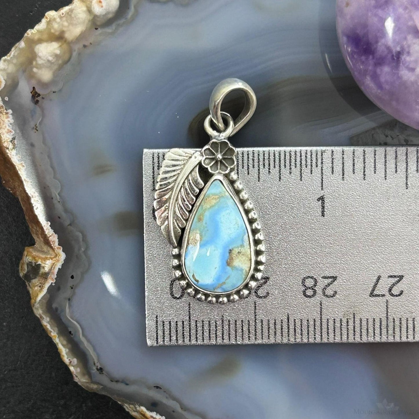 Sterling Silver Southwestern Style Teardrop Golden Hill Turquoise Leaves Pendant For Women #3