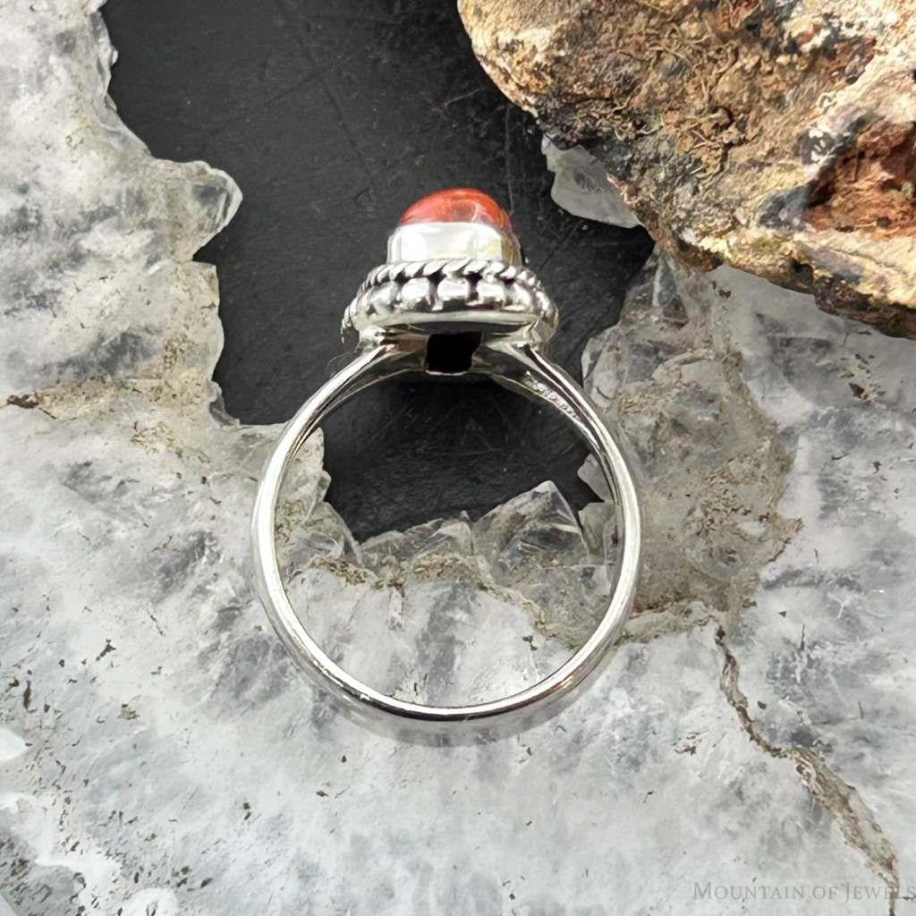Sterling Silver Southwestern Style Coral Decorated Ring Size 5.75 For Women