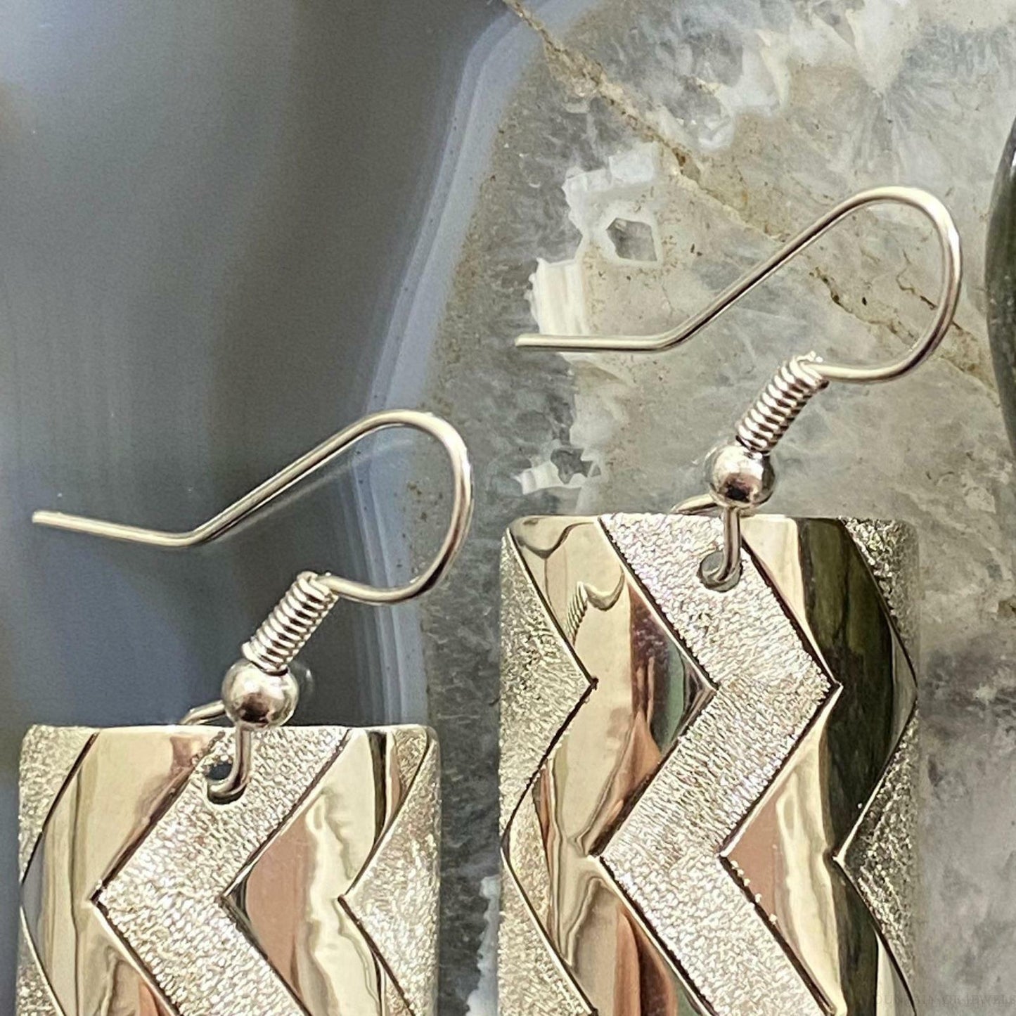 Sterling Silver Pattern Stamped Texture Curved Dangle Earrings For Women #5