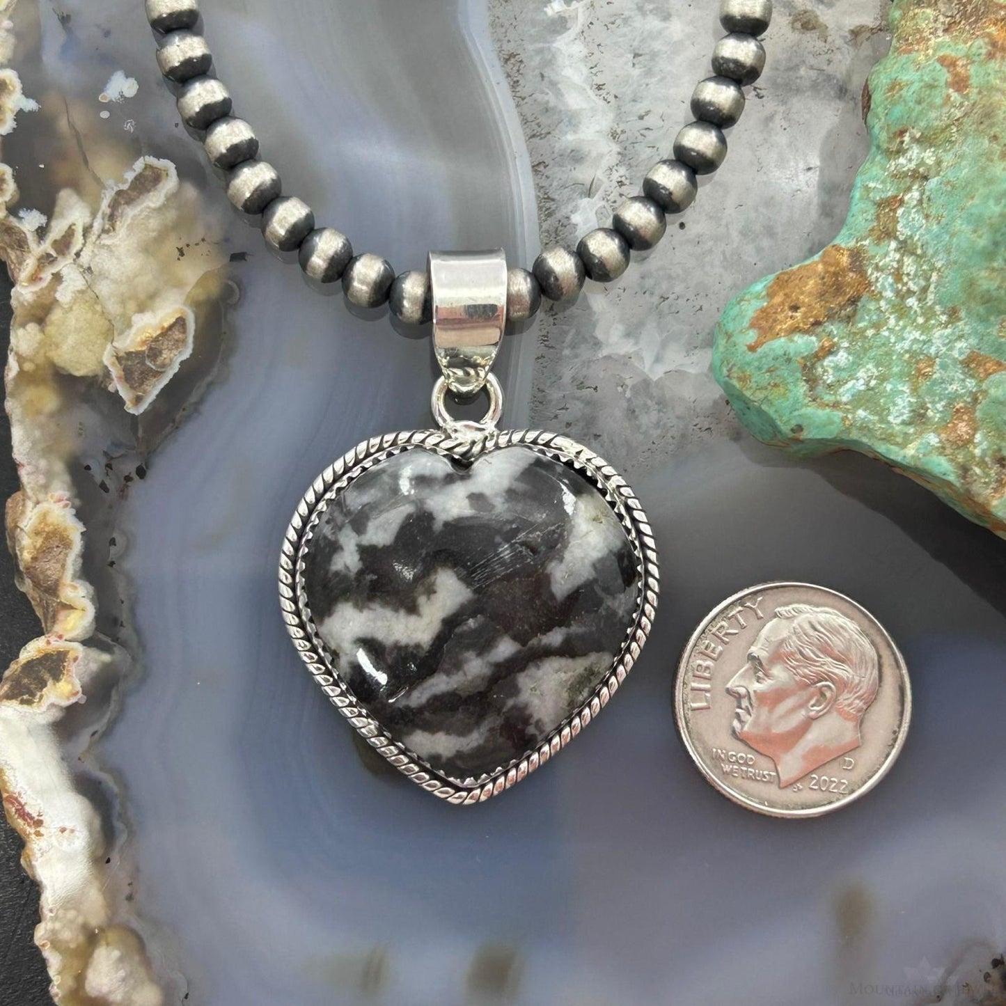 Sterling Silver Southwestern Style White Buffalo Heart Pendant For Women