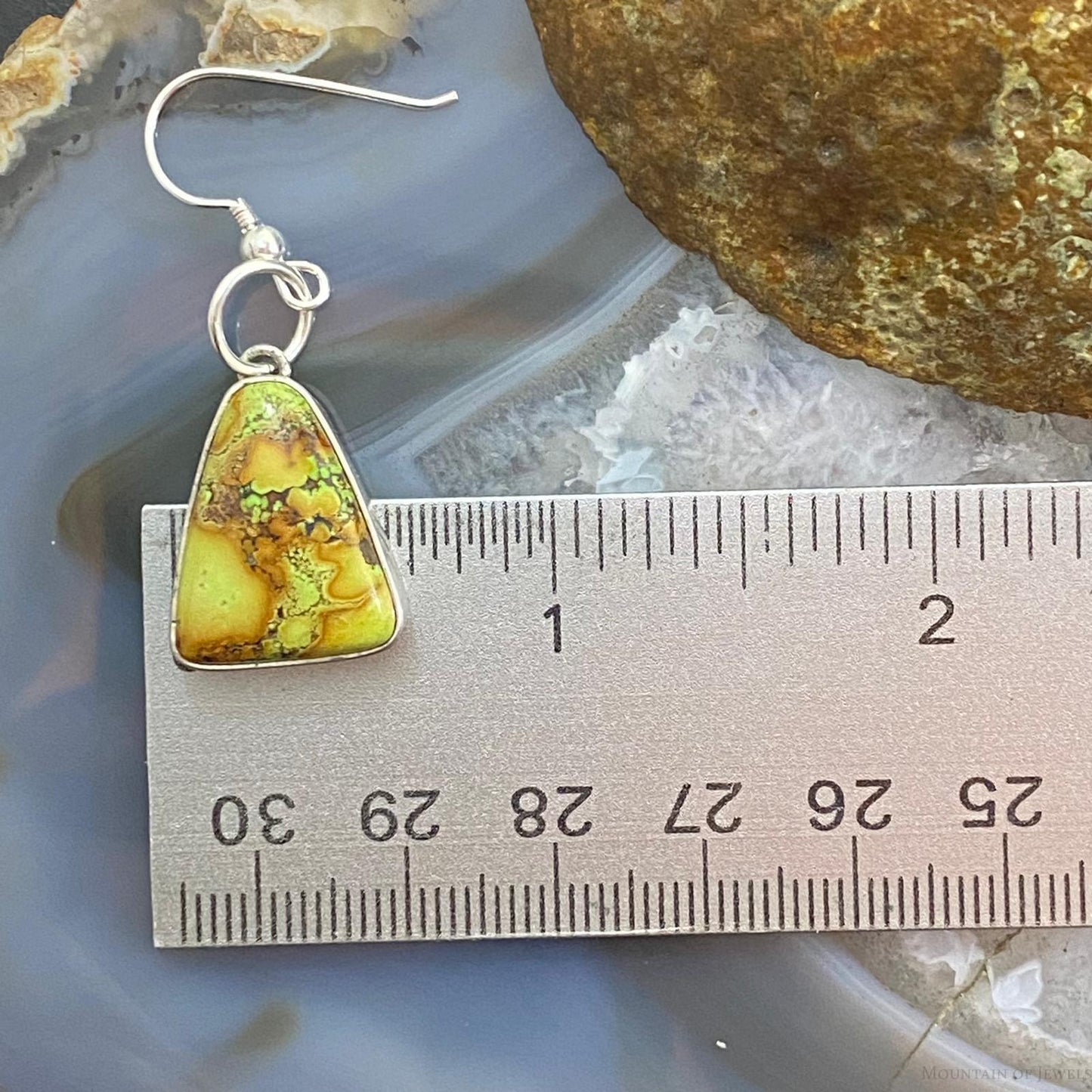 D. Livingston Vintage Sterling Silver Triangle Agate Dangle Earrings For Women