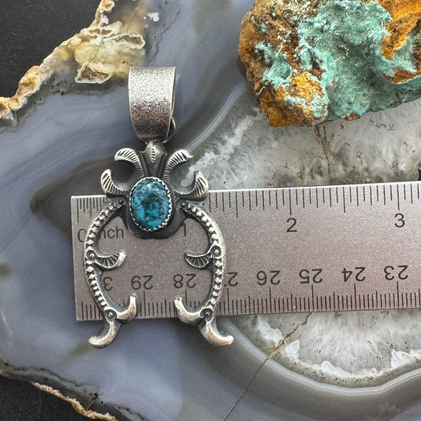 Eva & Linberg Billah Native American Sterling Silver Turquoise Unisex Naja Pendant #2