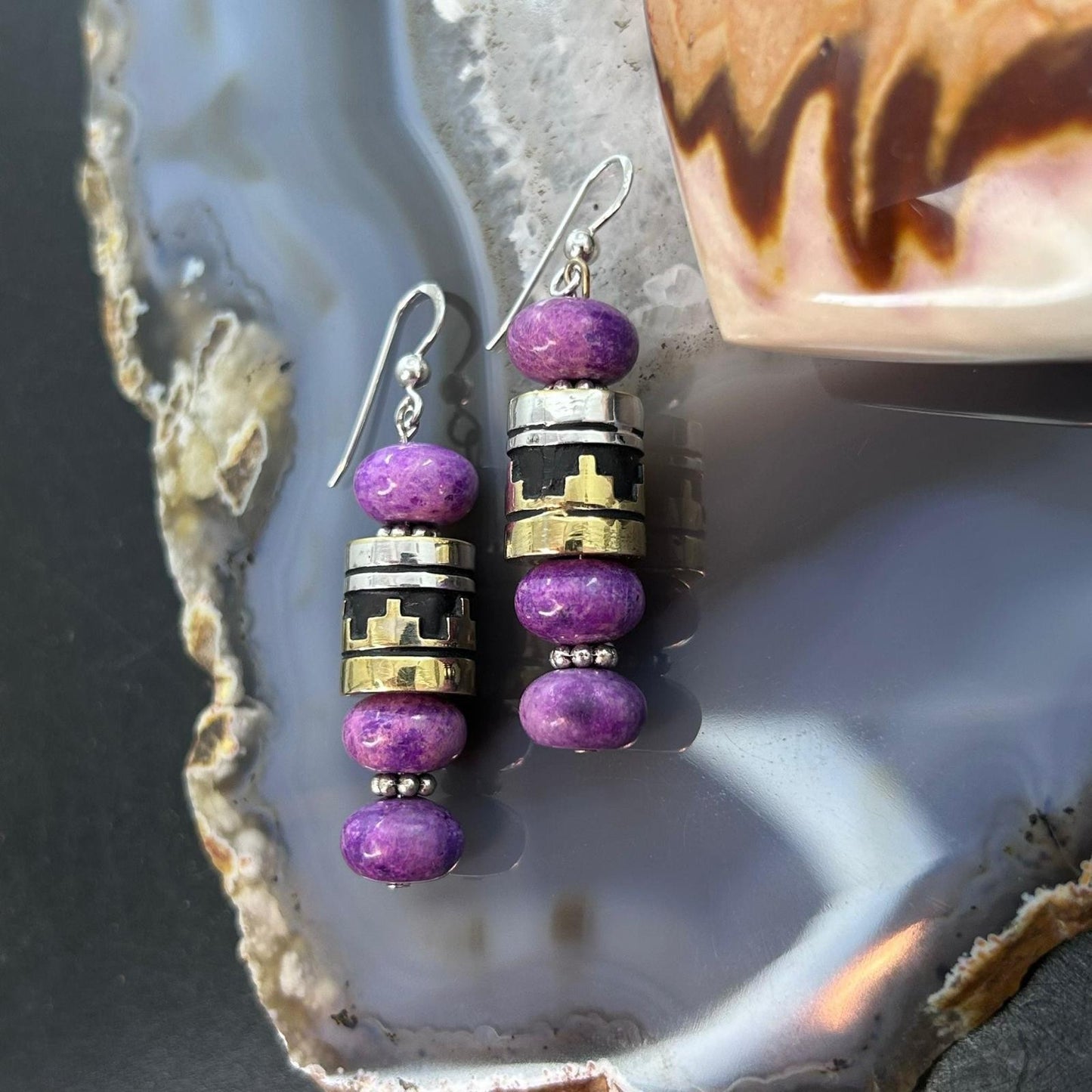 Tommy & Rosita Singer Sterling Silver Charoite Bead Dangle Earrings For Women
