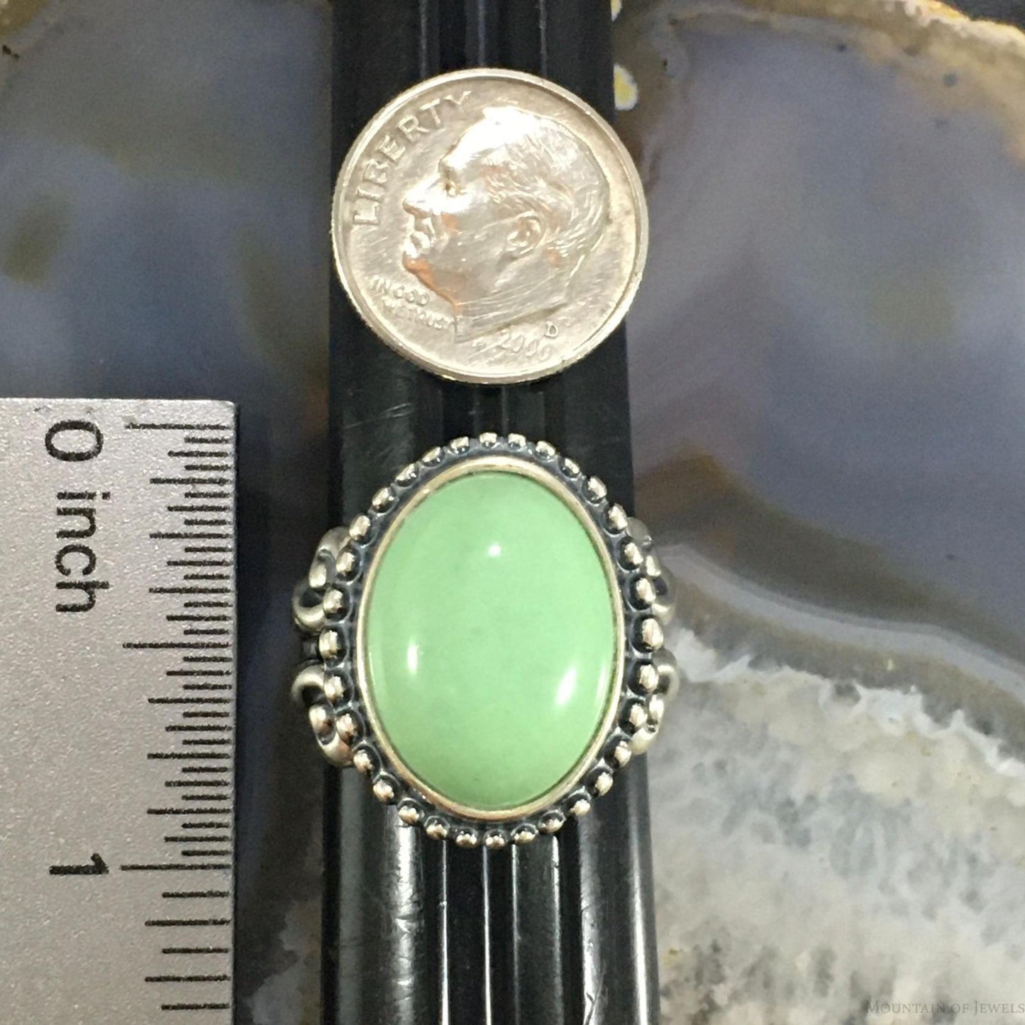 Carolyn Pollack Southwestern Style Sterling Silver Oval Variscite Decorated Ring For Women