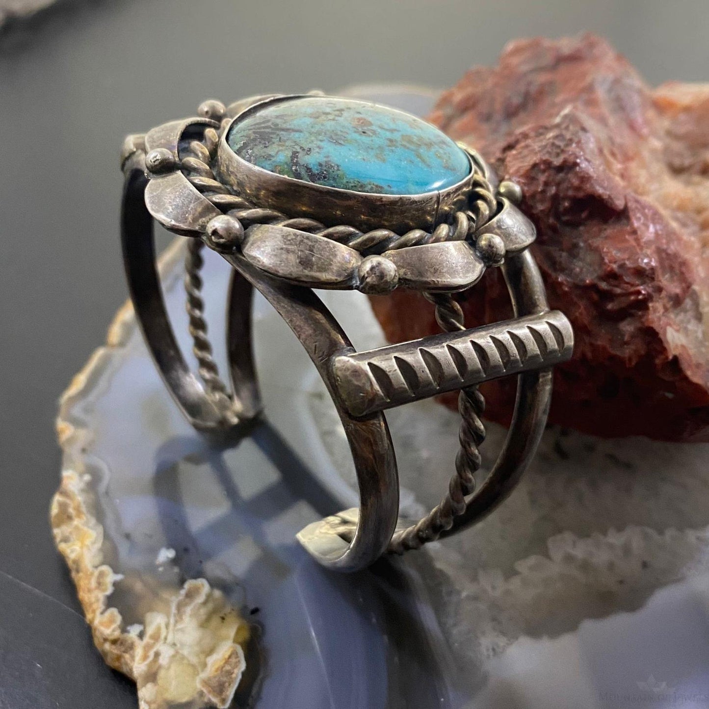 Vintage Native American Silver Turquoise Heavy Bracelet For Women