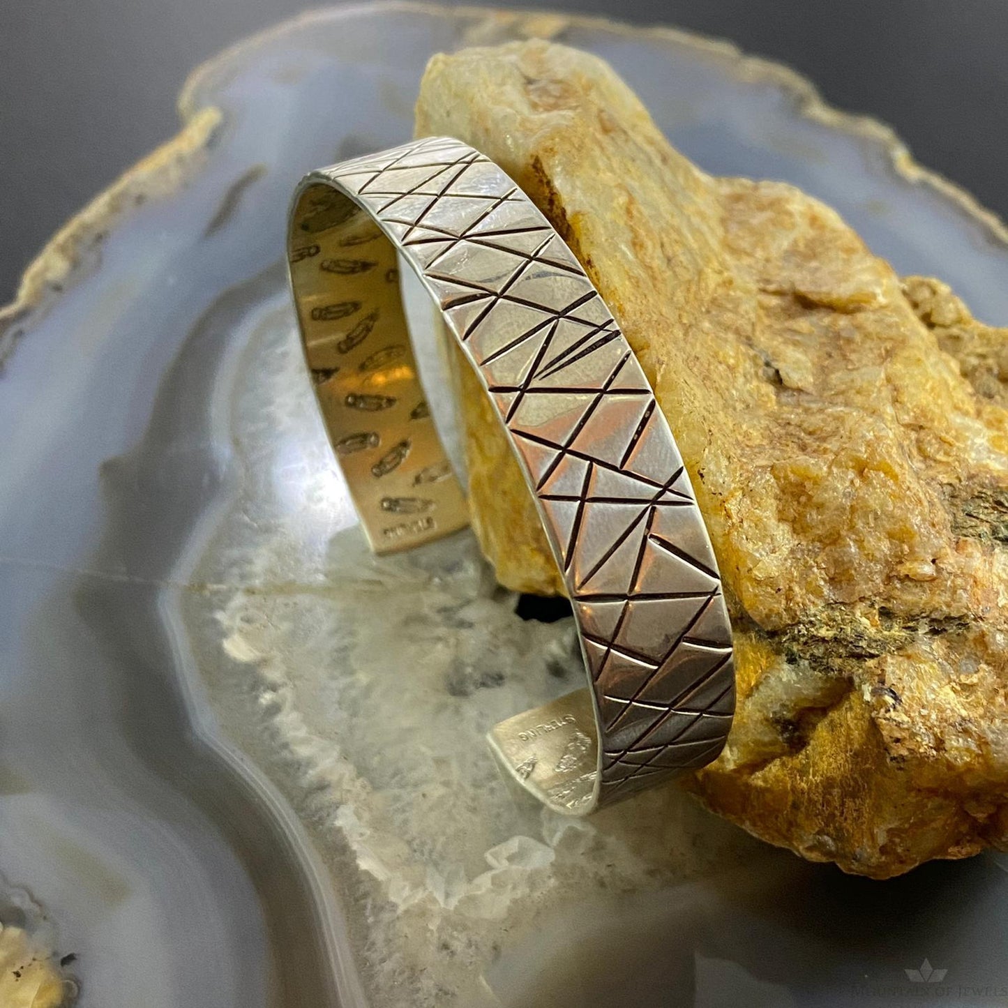 Native American Sterling Silver Geometric Patterns Engraved Unisex Bracelet