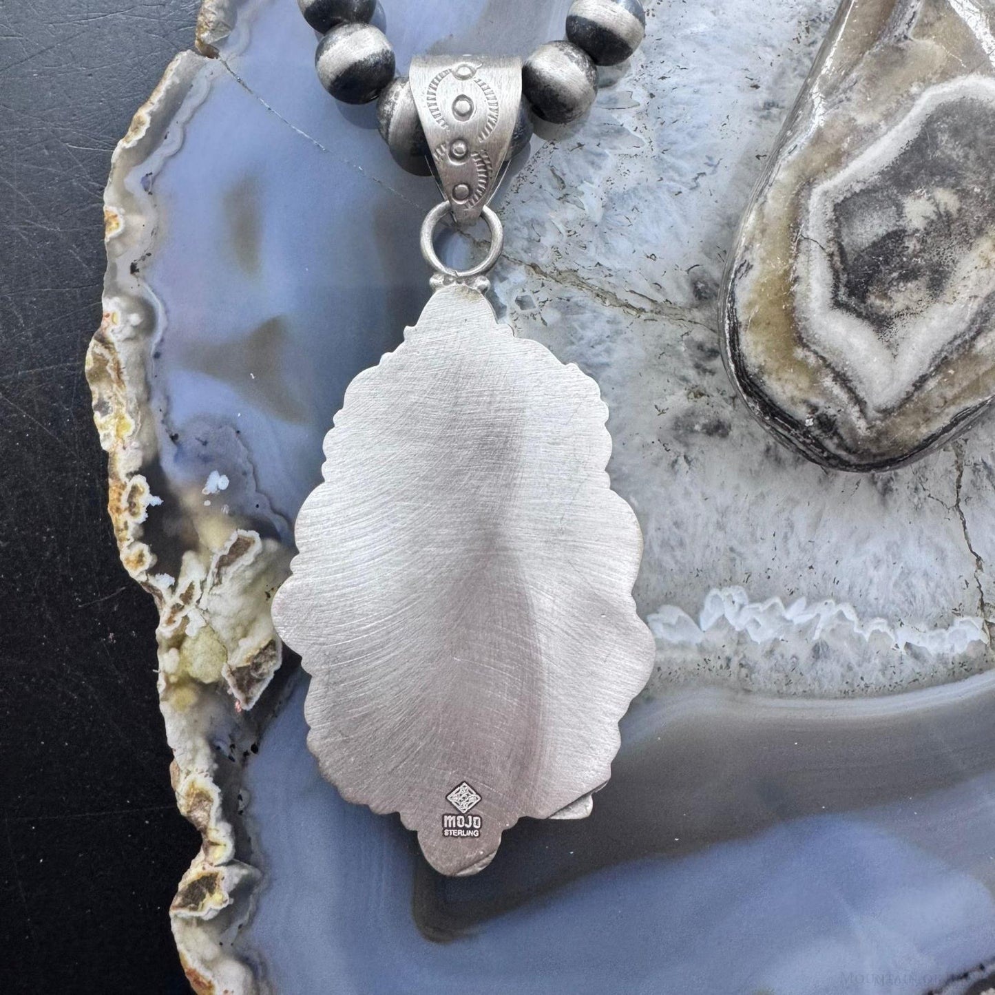 Sterling Silver Southwestern Style Teardrop Sediment Jasper Flower Decorated Pendant For Women